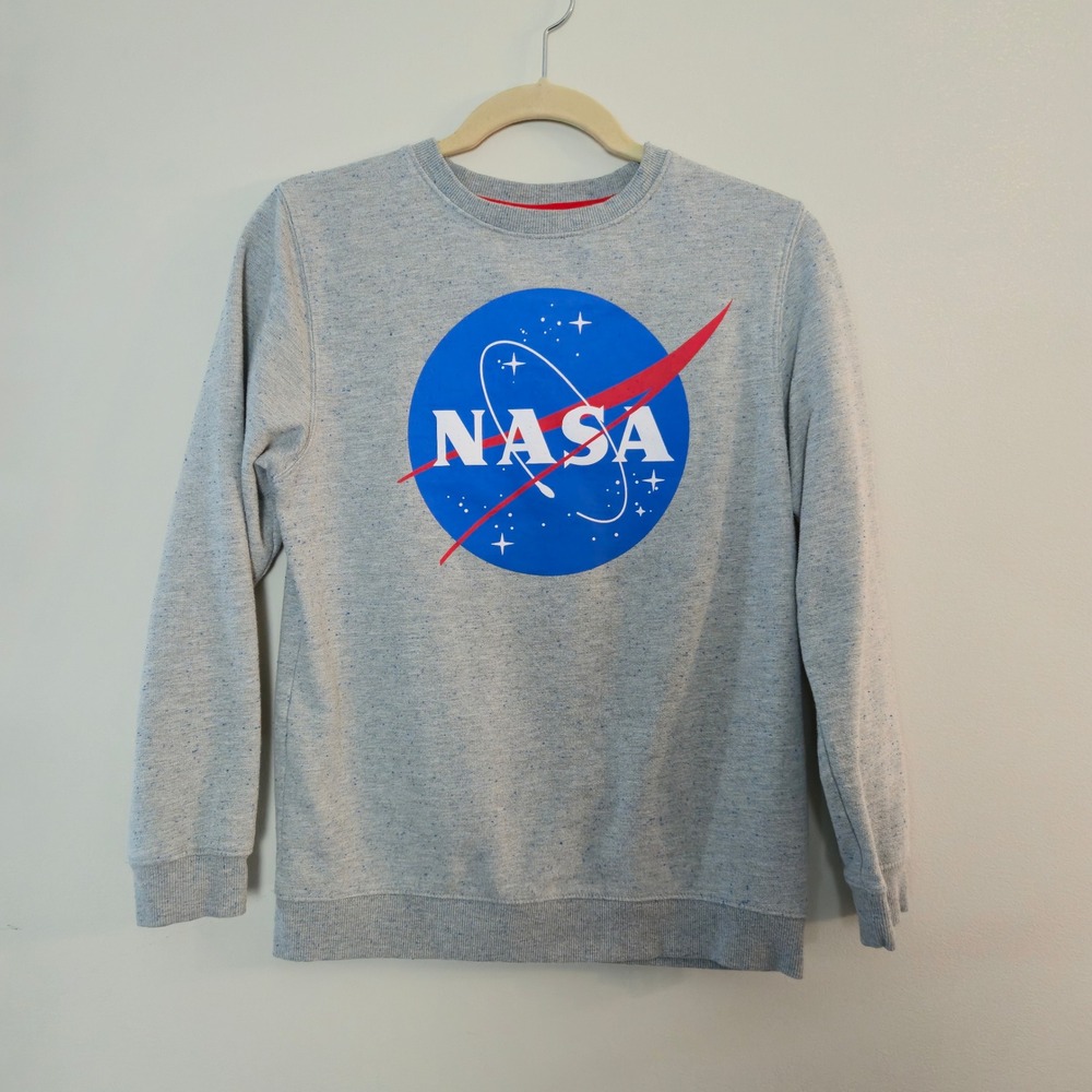 Buzz Aldrin Kids NASA Logo Sweatshirt Gray Heather Fleck Crewneck Large